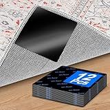 Premium Rug Grippers & Carpet Tape – 12PCS Square Anti-Slip Pads for Area Rugs, 3.9 Inch, Prevent Curling & Sliding, Ideal for Hardwood, Tile, Marble, and Laminate Floors