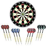 LinkVisions Sisal/Bristle Dartboard with Staple-Free Bullseye 17.8” x1.5 and 12 Steel Tip Darts 18g, Dartboard Mounting Kits Included