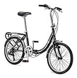 Schwinn Loop Folding Bike, 20 Inch Bike for Adults and Kids, 7 Speed, Lightweight Aluminum Folding Frame, Integrated Rear Carrier, Front and Rear Linear Pull Brakes, Foldable Bikes for Adults and Kids