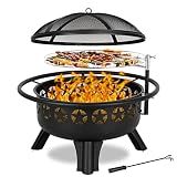 Hykolity 2 in 1 Fire Pit with Grill, Large 31" Wood Burning Fire Pit with Swivel Cooking Grate Outdoor Firepit for Backyard Bonfire Patio Outside Picnic BBQ, with Spark Cover, Fire Poker