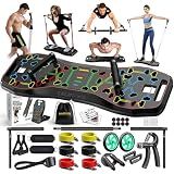 LALAHIGH Portable Home Gym System: Large Compact Push Up Board, Pilates Bar & 20 Fitness Accessories with Resistance Bands Ab Roller Wheel - Full Body Workout for Men and Women, Gift for Boyfriend