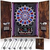 Yirinatek Electronic Dart Board, Electric Dartboard for Adults [12*Bronze Soft Tip Darts] 8-Color LED for 8 Players-Rustic Dart Board Cabinet for Home & Bar - Vintage