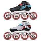Bont Skates - Inline Speed Skating Racing Skates - GT4 Skate Boots + 6061 Frame + Elemental Wheels + ABEC5 Bearings (Black/Blue, 8.5 (110mm))