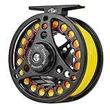 SF Large Arbor Fly Fishing Reel 5/6wt Aluminum Alloy Body Die-Cast Matt Black Pre-Loaded Reel with Line Combo Fluorescent Yellow Line