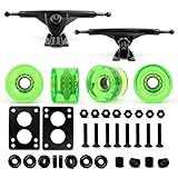 VJ Skateboard Longboard Truck and Wheel, 70mm Long Board Wheels w 7inch 180mm Skateboard Trucks (Black) Longboard Bearings Longboard Hardware Skateboard Riser Pads (Gel Green)