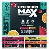 ZestLytes 40 Sticks Salty Fruit Sugar Free Electrolyte Hydration Packets, High Sodium Low Calorie Electrolyte Powder Drink Mix, Liquid Daily IV Flavors Salty Watermelon Raspberry Lemon Orange