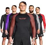 Elite Sports Men's Jiu Jitsu BJJ Rash Guard, Long Full Sleeve Compression Shirt for Sports Nogi Training, IBJJF Rank Color Brown