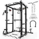 Sportsroyals Power Cage,1600lbs Multi-Function Power Rack with Adjustable Cable Crossover System and More Training Attachment, Home Gym