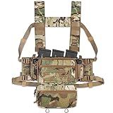 ACETAC Tactical Chest Rig with 5.56/7.62 Magazine Pouch Holder, Pistol / Wing Pouch, Molle Dangler Pouch, Adjustable H Harness (Multicam)