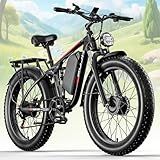 PUJH Electric Bike, 52V 25Ah 4000W Dual Motors, 24" Fat Tires Adult, Up to 110 Mile Range, Full Suspension, Hydraulic Brakes Class 3 Ebike, for Off-Road Mountain Riding Adventures (Black)