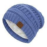 Beanies Women Satin Lined Beanie Winter Hats for Women Silk Lined Slouchy Beanie for Winter Warm Knit Cuffed Beanie Hat Light Blue