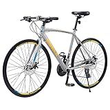ZUKKA 700C Road Bike for Adult 24-Speed Unisex Hybrid Road Bicycle, Alloy Frame/Dual-Disc Brakes/Multiple Colors (Grey)