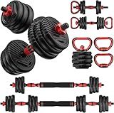 UNNMIIY Adjustable Dumbbells, 20/30/45/70/90lbs Free Weight Set with Connector,5 in1 Dumbbells Set Used as Barbell, Kettlebells, Push up Stand, Fitness Exercises for Home Gym Suitable Men/Women