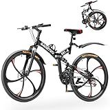 Betterland 26 Inch Mountain Bike, 21 Speeds Full Suspension Folding Bikes, Dual Disc Brake, High Carbon Steel Frame and Non-Slip Quick Release tire Bicycle for Men Women (HM-Black)
