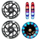 2Pcs 120mm Light Up Scooter Wheels - 2pcs Rear 80mm Light-Up Flashing 3-Wheeled kid Scooter Replacement Wheels with ABEC-9 Bearing for Kick Scooter (Black/120MM)
