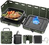 Camping Stove, 2 Burner Propane Stove With Grill,17,000 BTU Camp Stove, Foldable Camping Stove Propane Includes Carry Bag,Windscreen & Grill,Adjustable Burners & Piezo Ignition for Tailgating,BBQ,Camp