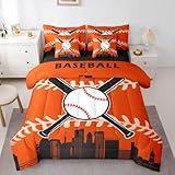 Erosebridal 7 Pcs Comforter Set Full Size,Baseball Fans Bed in a Bag with Flat Sheet and Fitted Sheet for Kids and Adults,Baseball Team Bedding Set with Pillowcases and Cushion Cases