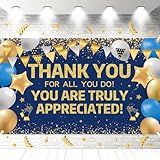 Thank You We Appreciate Banner Backdrop End of Year Graduation Appreciation Party Decorations Thanks for All You Do Banner Backdrop Employee CNA Staff Teacher Nurse Para Retirement Party(Blue Gold)