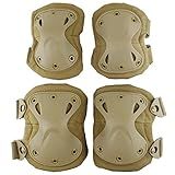 AOUTACC Tactical Combat Knee & Elbow Protective Pads Set for Outdoor CS Paintball Game Cycling Safety Skateboarding Gear Skates Knee Protection Guard Pads (Tan)