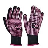 ANGENIL 2 Pcs Heat Resistant Gloves with Silicone Bumps, Heat Gloves for Hot Hair Styling, Professional Heat Proof Glove Suitable for Flat Iron Hair Straightener, Curling Wand and Thermal Brush, Pink