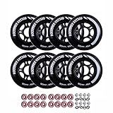 Rollerex VXT500 Inline Skate Wheels – 8-Pack with Bearings, Spacers and Washers - Durable Replacement Roller Blade Wheels for Indoor & Outdoor Skating (80mm, Steel Black)