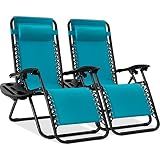 Best Choice Products Set of 2 Adjustable Steel Mesh Zero Gravity Lounge Chair Recliners w/Pillows and Cup Holder Trays - Peacock Blue
