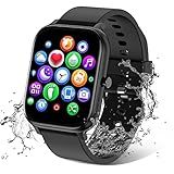 Smart Watch for Men Women Compatible with iPhone Samsung Android Phone 1.83 inch Full Touch Screen IP68 Waterproof Bluetooh Fitness Tracker Heart Rate/Sleep Monitor, Black
