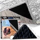CASAVERA 12 Pcs Rug and Carpet Tape Grippers, Non-Slip, for Hardwood and Tile Floors, Durable Double-Sided Tape for Area Rugs, Adhesive Rug Stickers to Keep Corners Secure (Black)