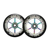 CLAS FOX 110mm One Pair Pro Stunt Scooter Wheels with ABEC-9 Bearings CNC Metal Core (2pcs) (Black PU Rainbow Core)