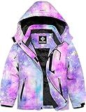 GEMYSE Girl's Waterproof Ski Snow Jacket Fleece Windproof Winter Jacket with Hood(Watercolor Purple,8)
