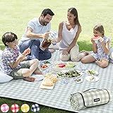 ZAZE Extra Large Picnic Outdoor Blanket, 80''x80'' Waterproof Foldable Blankets Gingham Picnic Mat for Beach, Camping Grass Lawn Park Accessories Cute Couple Gifts Ideas Wedding Registry(Green White)