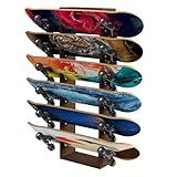 Gtouse Skateboard Rack Wall Mount 6-Tier Wooden Skateboard Storage Rack Holder Skateboard Stand Display Organizer Skateboard Hanger for Longboard, Deck, Standard Skateboards