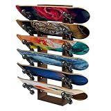 Gtouse Skateboard Rack, Wall Mount, 6-Tier, Wooden Storage Holder