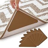 Rug Grippers - Latest Upgraded Carpet Anti-Skid Pad with Strong Sticky Anti Slip Straight Carpet Tape for Curled Corners & Edges (8pcs, Coffee Brown)