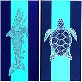 Genovega 2 Packs Oversized Beach Towel Set 36 x 72 in Large Big Pool Camping Swim Clearance Soft Towels Travel Essentials Accessories Must Haves Vacation Necessities Adult Gifts Shark Turtle
