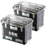 SOK Battery 12V 100Ah LiFePO4 Lithium Battery Marine Battery IP65 Waterproof Transparent Case, Built-in Smart BMS with Bluetooth, 4000-8000 Cycles for RV, Marine, Trolling Motor, Off-Grid (2Pack)