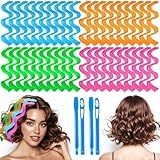 42 Pieces Heatless Waves Hair Curler, No Heat Damage Wavy Hair Curlers with 2 Sets of Styling Hooks, Heatless Curls for Women Girls Short Hair((4 Colors, 25cm / 9.8")