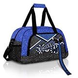 Cheer Duffel Bag with Bow Keychain, Sparkle Glitter Blue Cheer Gym Dance Bag for Women