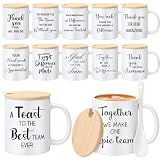 Ferrochef 12 Pcs Thank You Coffee Mugs Gifts Bulk Employee Appreciation Gifts Cups 12oz Motivational Ceramic Mugs with Lid Spoon for Team Coworker Volunteer Office