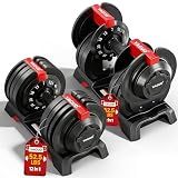Yagud Adjustable Dumbbell Set, 52.5/90 lbs Weights Dumbbells, 1 Hand Rotation, Safety Lock System, Anti-Slip Textured Handle, Space-Saving Dumbbell Set for Full-Body Home Gym