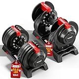 Yagud Adjustable Dumbbell Set of 2, 52.5 lbs Weights Dumbbells, 1 Hand Rotation, Safety Lock System, Anti-Slip Textured Handle, Space-Saving Dumbbell Set for Full-Body Home Gym