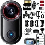 4k Sports Action Camera, Mini Body Camera with Audio and Video Recording, Wearable Action Body Cam, Thumb Size Pov Camera Magnetic Back Clip, Camcorder for Cycling,Travel,Pet,Vlogging (64 GB)