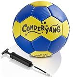 Conderyang Handball Ball with Pump Needle Size 3 PU Handballs Blue and Yellow Hand Ball Balls Single Handball Attractive and Durable Design for Youth League Game Training Practice 7.1 Inches/18cm