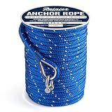RainierSupplyCo Boat Anchor Rope - Double Braided Marine Rope Anchor Line - 100 ft x 1/2 Inch Nylon Boating Line with 316 Stainless Steel Thimble and Heavy Duty Marine Grade Bow Shackle - Royal Blue