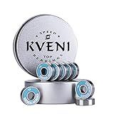 KVENI Ceramic Skateboard Bearings, Premium 608rs Ball Bearing - Pro Longboard Bearings for Quad Skate, Inline Roller Blades, Scooters, Spinners,ABEC, 8 Pack (Blue_1)