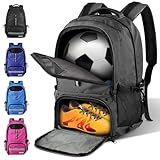 BROTOU Premium Soccer Bag, Basketball Backpack with Separate Cleat and Ball Compartment, Backpack for Rugby & Football & Volleyball & Handball (Dark Grey)