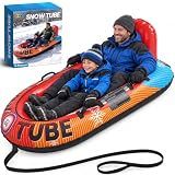 ZIZZ 2 Person Snow Tube for Adults Kids, 74 Inch Heavy Duty Snow Sled | 600D Canvas Cover, Backrest, 440Lb Capacity, Tow Rope, Inflatable Winter Outdoor Sleds for Family Sledding, Christmas Gift