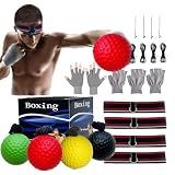 KANGHUANG Reflex Balls Boxing Headband Set for MMA Boxing Kickboxing Training Reaction Ball Kit Includes 4 Different Levels Balls+4 Elastic Headbands+4 Spare Lines+4 Gloves for All People
