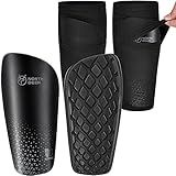 Soccer Shin Guards for Boys incl. Sleeves with Optimized Insert Pocket - Protective Soccer Equipment for Kids Girls (Black M)