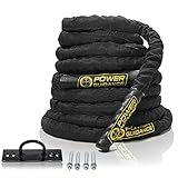 POWER GUIDANCE Battle Rope, 1.5" Width Poly Dacron 30/40/50ft Length Exercise equipment for home gym & outdoor workout, Battle Rope Anchor Included (1.5'' * 50FT Length)
